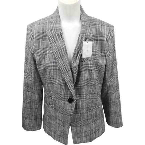 Veronica Beard Plaid Schoolboy Dickey Blazer Size 10 Black Blue Stretch Lined - Picture 1 of 15